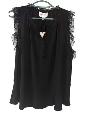 NWT Highline Collective Black Lace Ruffle Sleeveless Camisole Tank Size Large